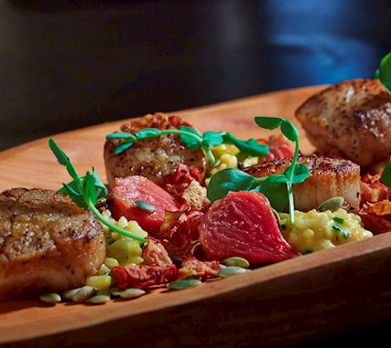 Roasted scallops and vegetables