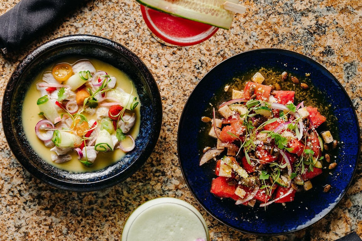 Seasonal Watermelon Salad and Leche de Tigre Ceviche
